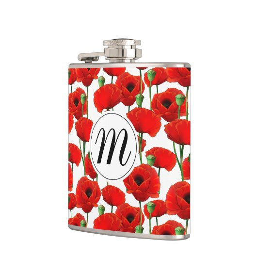 Rote Pflaumen Muster und Monogramm Flachmann (Links)