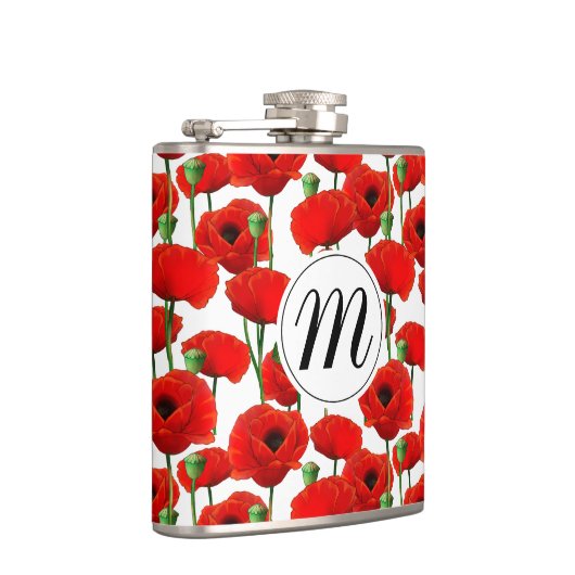 Rote Pflaumen Muster und Monogramm Flachmann (Rechts)