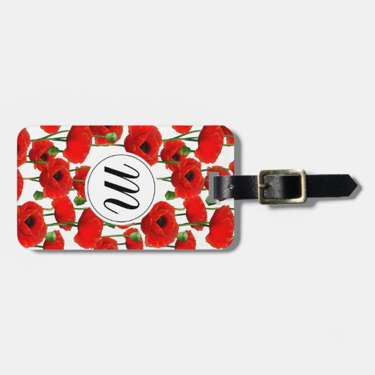 Rote Pflaumen Muster und Monogramm Gepäckanhänger (Vorderseite horizontal)