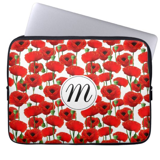 Rote Pflaumen Muster und Monogramm Laptopschutzhülle (Vorderseite)