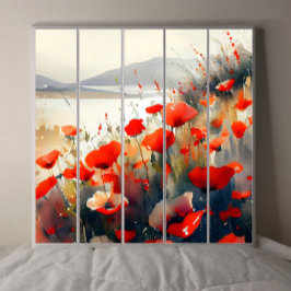 Rote Pflaumen neben einem dunklen Lake Decoupage Seidenpapier