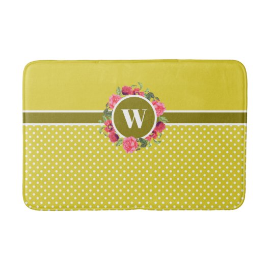 Rote Pflaumen, rosa Rosen, Kraut-Monogramm Badematte (Vorderseite)