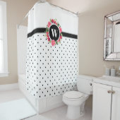 Rote Pflaumen, rosa Rosen, Kraut-Monogramm Duschvorhang (Beispiel)