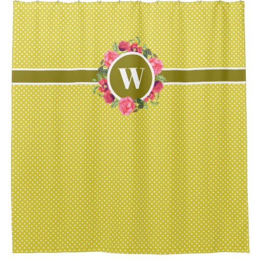 Rote Pflaumen, rosa Rosen, Kraut-Monogramm Duschvorhang (Vorderseite)