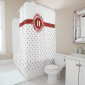 Rote Pflaumen, rosa Rosen, Kraut-Monogramm Duschvorhang (Beispiel)