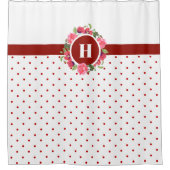 Rote Pflaumen, rosa Rosen, Kraut-Monogramm Duschvorhang (Vorderseite)