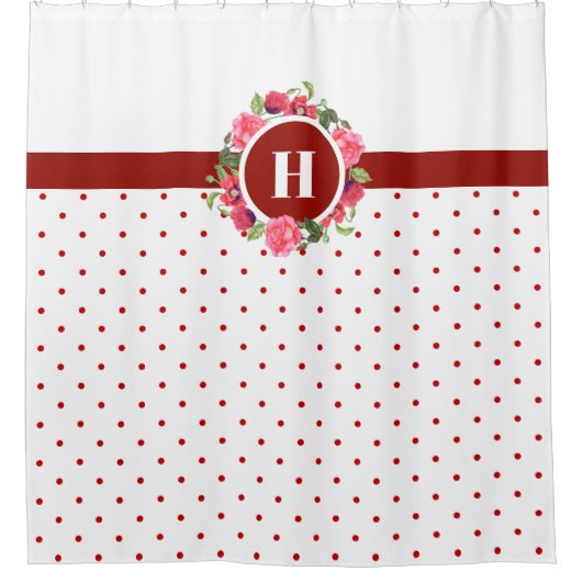 Rote Pflaumen, rosa Rosen, Kraut-Monogramm Duschvorhang (Vorderseite)