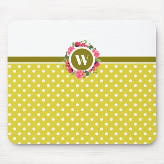 Rote Pflaumen, rosa Rosen, Monogramm Mousepad (Vorne)