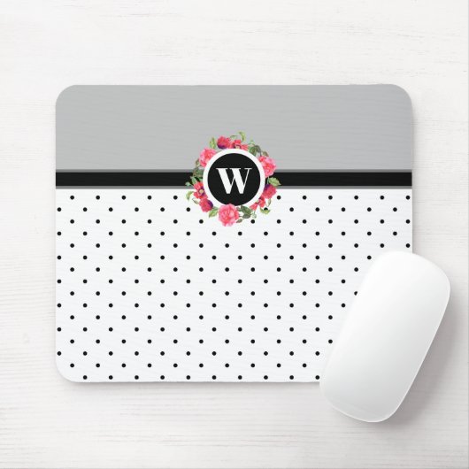 Rote Pflaumen, rosa Rosen, Monogramm Mousepad (Mit Mouse)