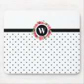 Rote Pflaumen, rosa Rosen, Monogramm Mousepad (Vorne)