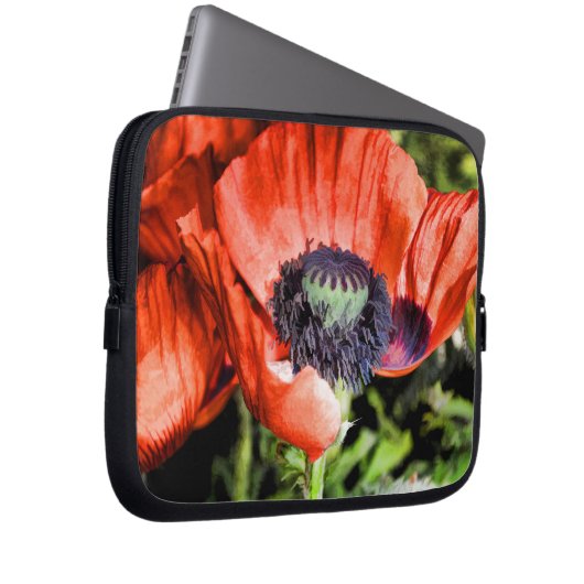 Rote Pflaumen & Stamen Blume Florenz Laptopschutzhülle (Vorne Rechts)