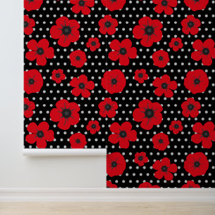 Rote Pflaumen und Polka Dots Moderne Blumenpracht Tapete