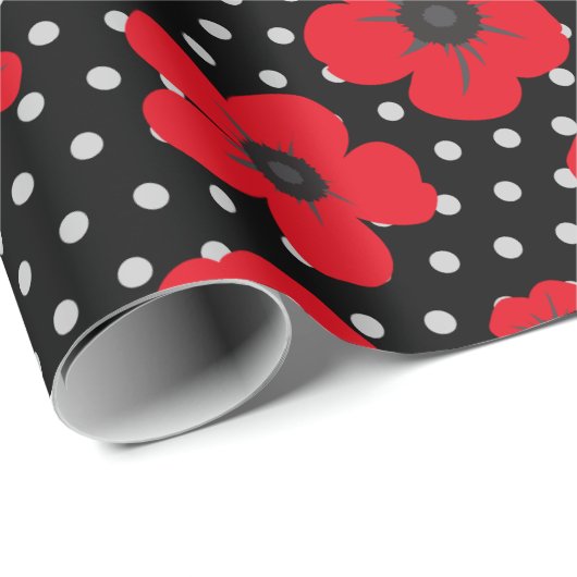 Rote Pflaumen und Polka-Punkte Geschenkpapier (Rolleneckpunkt)