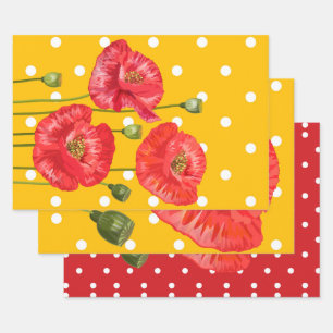 Rote Pflaumen und Polka-Punkte Geschenkpapier Set