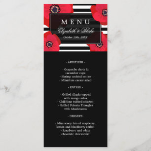 Rote Pflaumen und schwarze Streifen Hochzeitsmen Menükarte