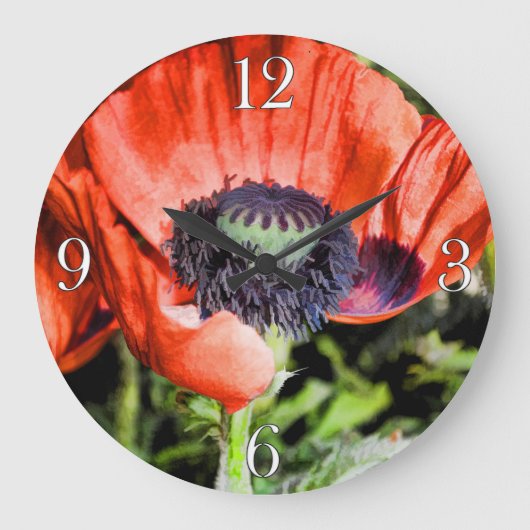 Rote Pflaumen und Stamen Blume Foto Clock Große Wanduhr (Vorderseite)