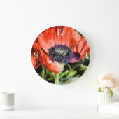 Rote Pflaumen und Stamen Blume Foto Clock Große Wanduhr (Zuhause)