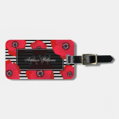 Rote Pflaumen und Streifen - Mit Monogramm Gepäckanhänger (Vorderseite horizontal)