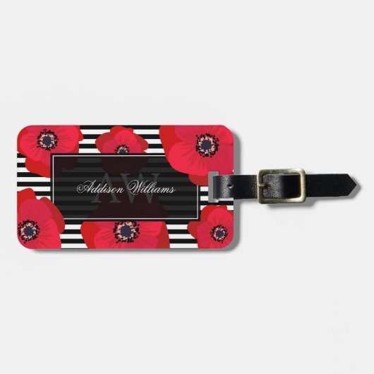 Rote Pflaumen und Streifen - Mit Monogramm Gepäckanhänger (Vorderseite horizontal)