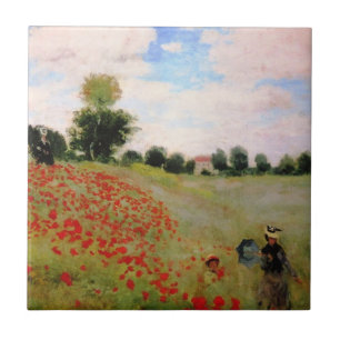 Rote Pflaumen von Monet - Mohnfeld Parasol-Frau Fliese