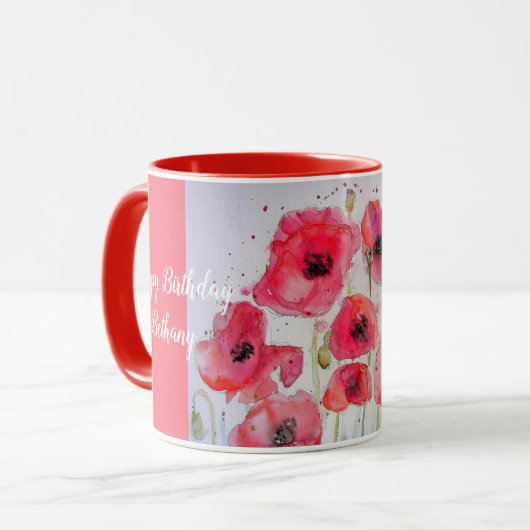Rote Pflaumen Wasserfarben Damen Tasse Scarlet (Vorderseite Links)