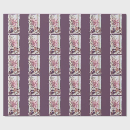 Rote Pflaumenblüten Geschenkpapier (Flach)