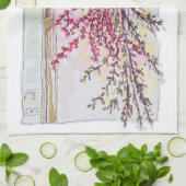Rote Pflaumenblüten Geschirrtuch (Gefaltet)