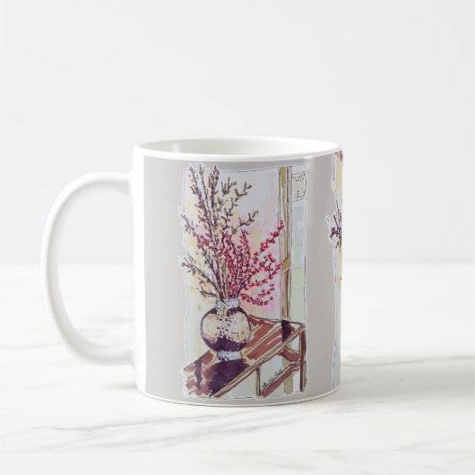 Rote Pflaumenblüten Kaffeetasse (Links)