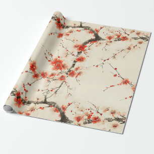 Rote Pflaumenblüten-Wasserfarbe - Orientalische Bl Geschenkpapier