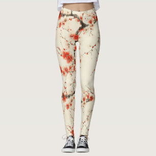 Rote Pflaumenblüten-Wasserfarbe - Orientalische Bl Leggings