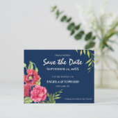 Rote Pflücke Rosa Hochzeit speichern das Datum Ankündigungspostkarte (Stehend Vorderseite)