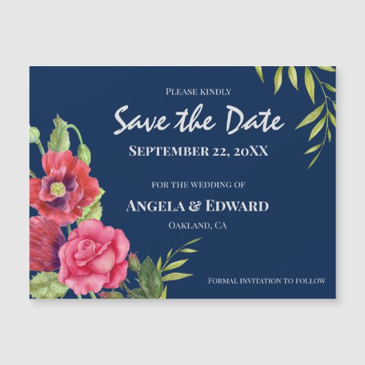 Rote Pflücke Rosa Hochzeit speichern das Datum Magnetkarte (Vorderseite)