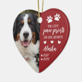 Rote Pfoten auf unserem Herz Foto Keramik Ornament (Links)