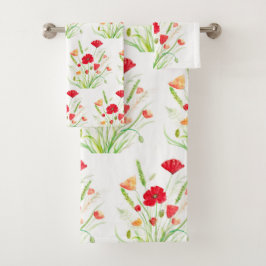 Rote Pfoten Blume Blumengarten Orange Badhandtuch Set