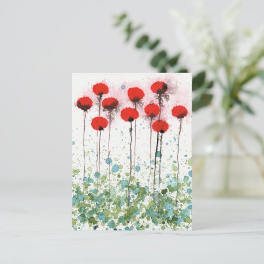 Rote Pfoten Blume Wasserfarben Postkarte (Stehend Vorderseite)