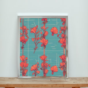 Rote Pfoten im Blut: Ein nahtloses, florales Muste Fotodruck