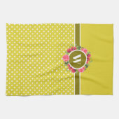 Rote Pfoten, Rosa Rosenblume Monogramm Geschirrtuch (Horizontal)