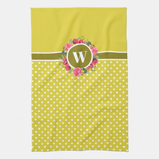 Rote Pfoten, Rosa Rosenblume Monogramm Geschirrtuch (Vertikal)