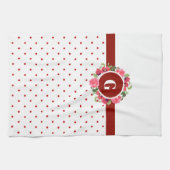 Rote Pfoten, Rosa Rosenblume Monogramm Geschirrtuch (Horizontal)