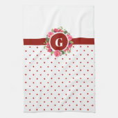 Rote Pfoten, Rosa Rosenblume Monogramm Geschirrtuch (Vertikal)