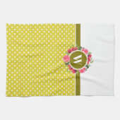 Rote Pfoten, Rosa Rosenblume Monogramm Geschirrtuch (Horizontal)