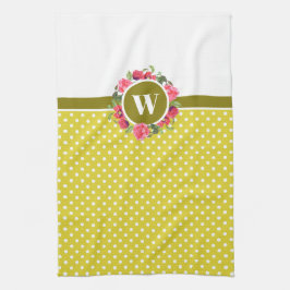 Rote Pfoten, Rosa Rosenblume Monogramm Geschirrtuch