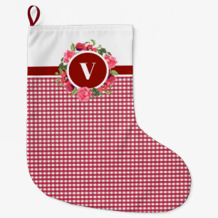 Rote Pfoten, Rosa Rosenblume Monogramm Großer Weihnachtsstrumpf