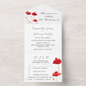 Rote Pfoten Wildblume Wasserfarben Hochzeit der Bl All In One Einladung (Innen Boden)