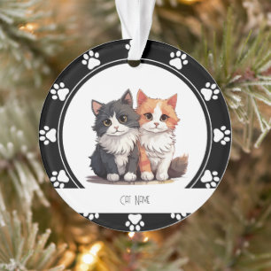 Rote Pfotenabdrücke Katzenname-Ornament Ornament