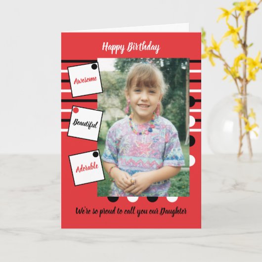 Rote phantastische Tochter Foto Geburtstag Karte (Gelbe Blume)