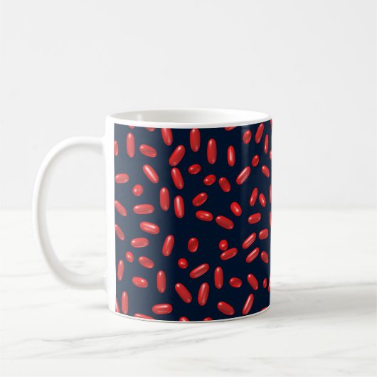 Rote Pillen Wiederholungsmuster Kaffeetasse (Links)
