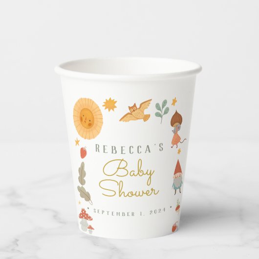 Rote Pilze aus Holz Babydusche Papiertüten Pappbecher (Vorderseite)