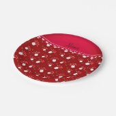 Rote Pilze mit personalisiertem Namen Pappteller (Schrägansicht)