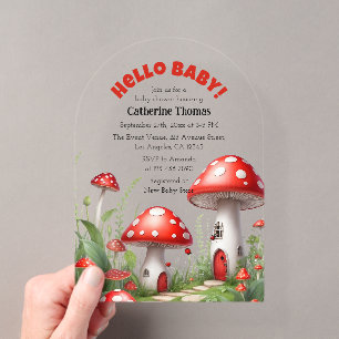 Rote Pilzpilze Wald Baby Shower Acryleinladungen